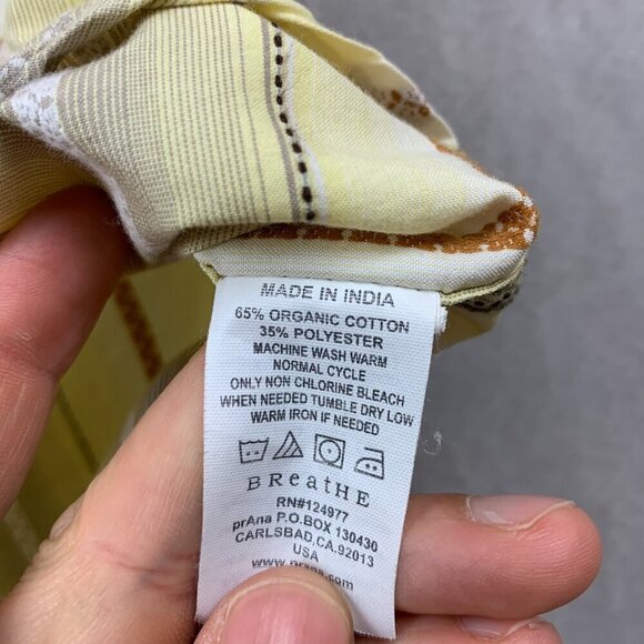 Prana Mens Shirt Large Yellow Vertical Striped Pearl Snap Button Up Southwestern - Picture 6 of 10